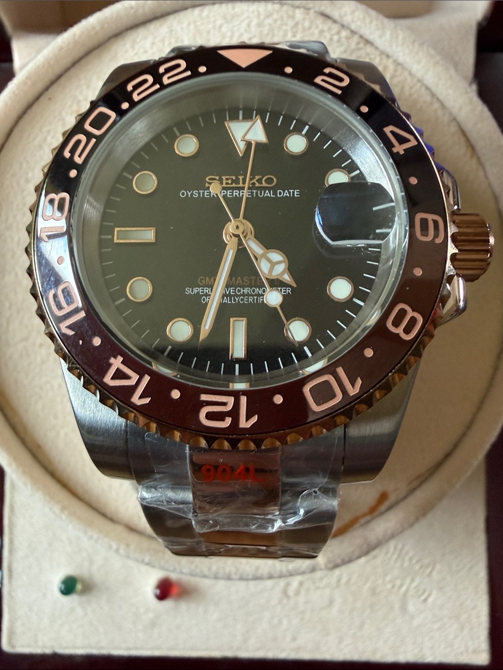 Seiko Mod-Custom Black Dial Two-Tone Bezel Watch with Rose Gold Accents